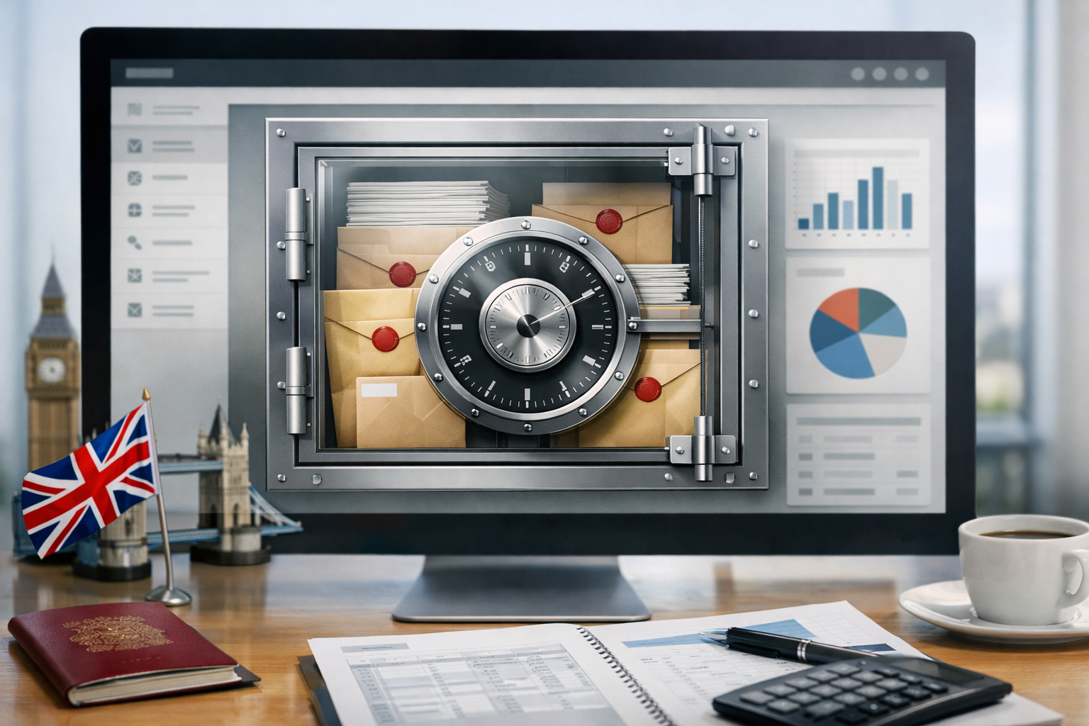 Illustration of sealed tender envelopes locked by a digital time lock on a procurement dashboard