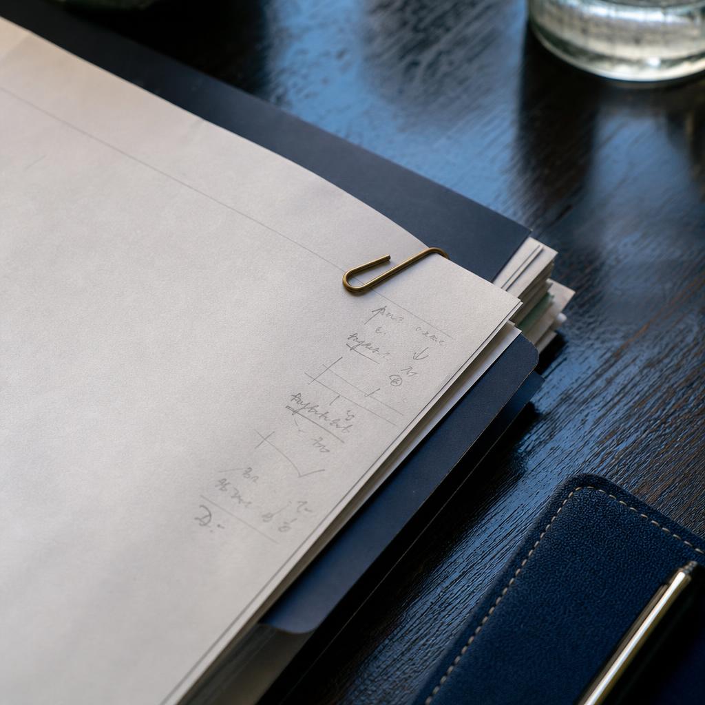 Stacked tender papers with notes and binder clip